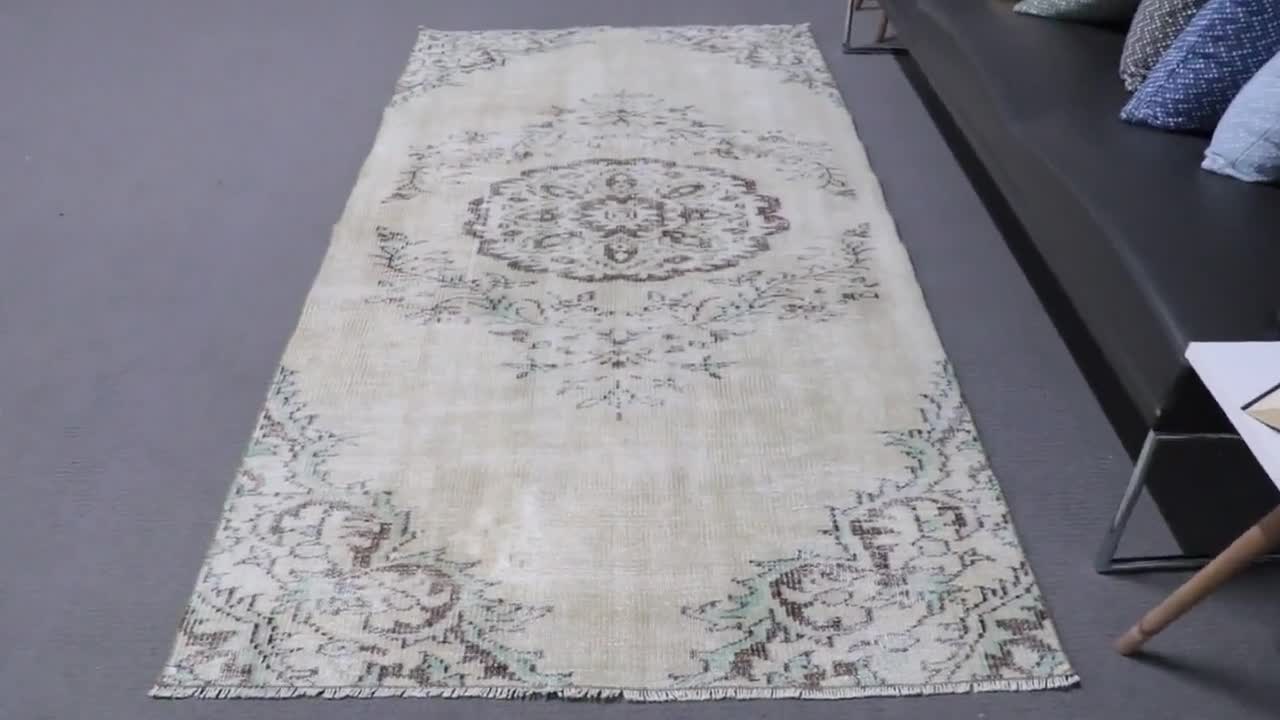 Vintage Turkish Rug 4x8ft Beige Pattern - Etsy